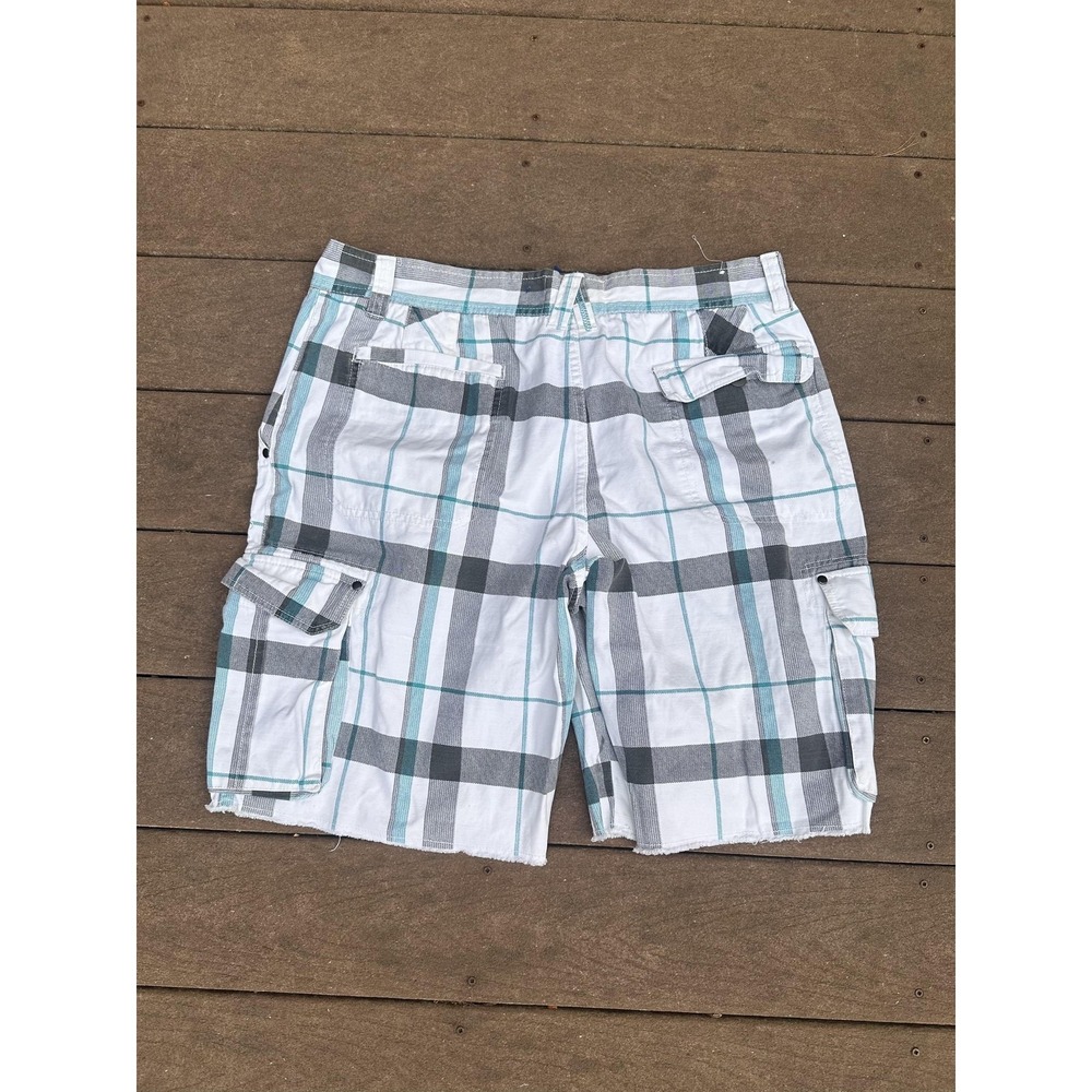 Op Cargo Shorts Mens 38 White Plaid Cotton Cutoff 11" Inseam Pockets Casual - Picture 6 of 6
